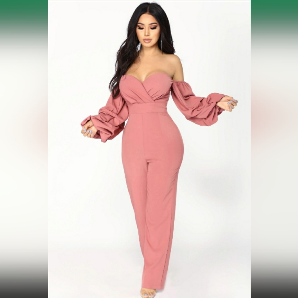 SOLD!!! NWT FashionNova Ryana Off the Shoulder Jumpsuit Dusty Mauve Size XL